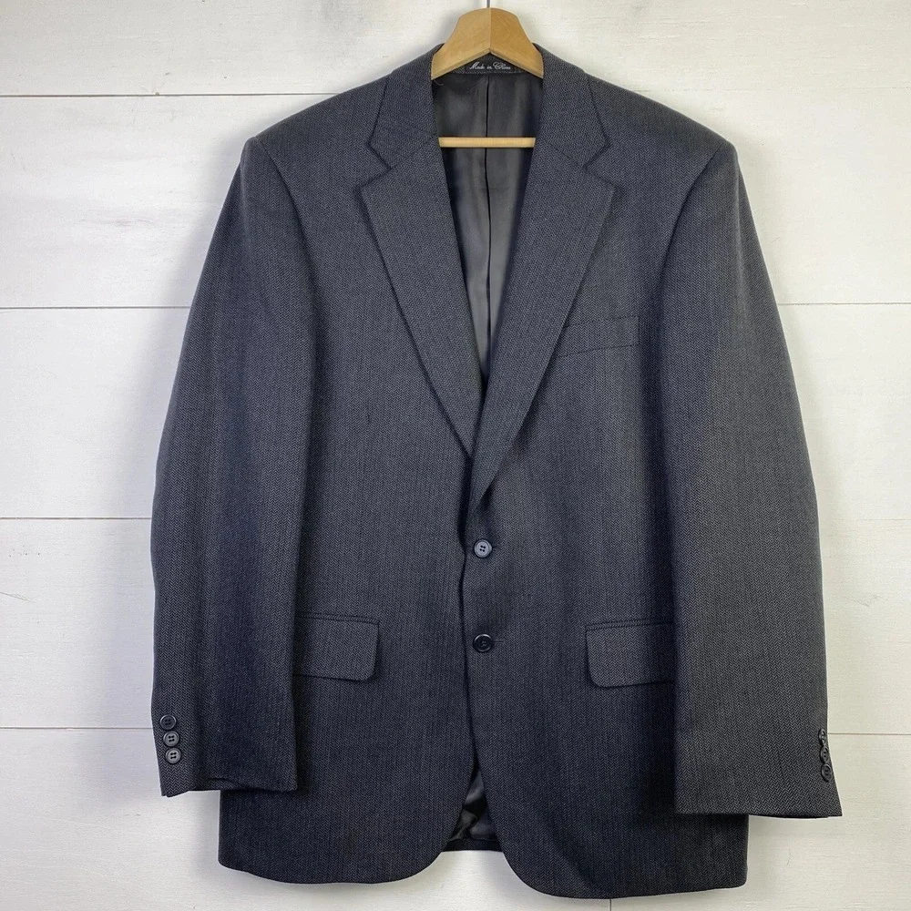 Cezar Del Prado Blazer 40R Jacket Gray Black Herringbone Silk Wool Sport Coat
